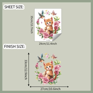 Détail de la taille du papier 35x29cm et du rendu des stickers chat et fleurs