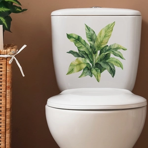 Tropical green leaves sticker for toilet tank decoration with waterproof vivid foliage design