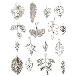 Dijes de Hoja y Pluma de Aleación de Zinc Vintage Para Fabricación de Joyas DIY Colgantes de Plata Antigua Bronce Botánicos