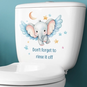Cartoon elephant and stars toilet sticker with Don't forget to rinse it off reminder