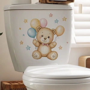 Cartoon bear holding colorful balloons decorative wall sticker for bathroom toilet tank