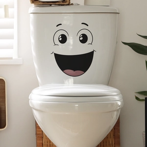 Funny cartoon smiling face sticker for toilet tank and bathroom wall decoration