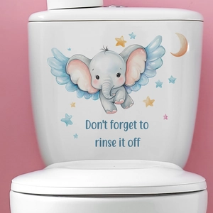 Cute Cartoon Elephant Moon Stars Toilet Sticker Waterproof PVC Decal For Bathroom Home Decoration Removable Art Mural
