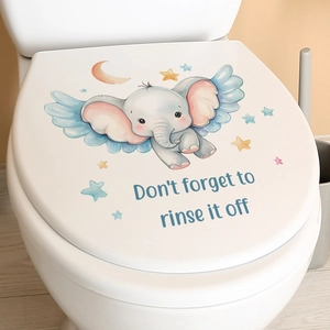 Cartoon elephant and stars toilet seat decal with Don't forget to rinse it off text