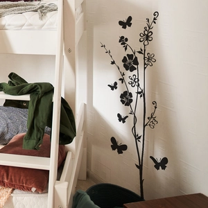 Minimalist black branch and butterfly wall decal for home decoration on white wall