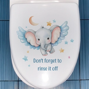Cartoon elephant and stars wall decal for toilet cover with Don't forget to rinse text