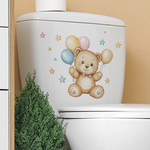 Cartoon teddy bear with colorful balloons wall decal sticker for bathroom home decor