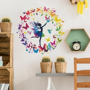 Creative Ballet Dancer Silhouette Butterfly Wreath Wall Sticker PVC Waterproof Self Adhesive Fairy Wall Decals For Home Decor