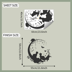 Tableau des tailles détaillé pour stickers muraux chats sur lune avec étoiles déco