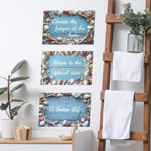 Stickers Muraux En PVC Sur Le Thème De La Mer Nautique Motif Coquillages Et Étoiles De Mer Avec Citations Anglaises Inspirantes Pour La Salle De Bain
