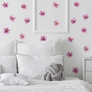 Realistic Pink Purple Cosmos Flower Wall Stickers PVC Waterproof Removable Floral Decals For Bedroom Living Room Wardrobe Closet Decor