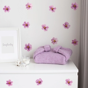 Pink purple cosmos flower wall stickers for bedroom home decor on white background