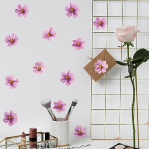 Pink cosmos flower wall decals set for elegant living room or bedroom wall decoration