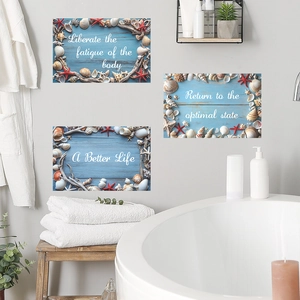 Lot de trois stickers muraux thème marin avec coquillages et étoiles de mer pour salle de bain