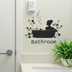 Creative black bathroom wall sticker featuring female silhouette with floral design