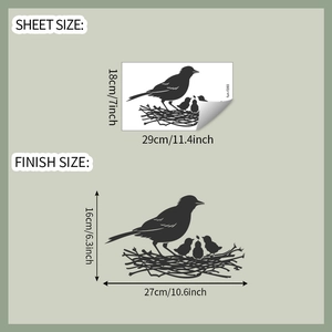 Dimensions du sticker mural nid d'oiseau en centimètres et pouces pour la pose finale