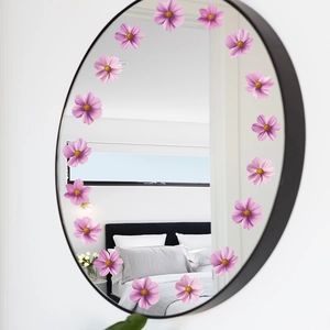 Pink flower wall stickers set for bedroom mirror decoration with floral petal patterns