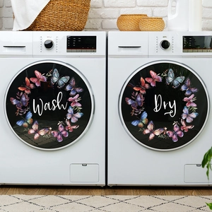 Stickers Muraux Buanderie Couronne de Papillons PVC Imperméable Wash Dry Lettrage Décalcomanies Pour Machine à Laver Déco