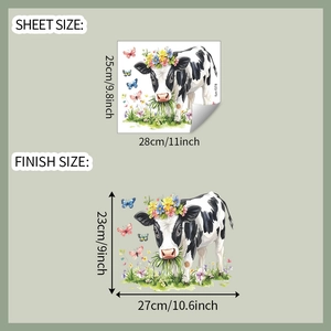 Detail view of static window sticker showing layout and finished sizes for cow floral decals