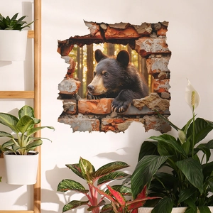 3D Wandtattoo mit Backsteinwand und Schwarzbär Motiv für Wohnzimmer Dekorationen