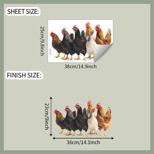 Detail sheet showing rooster static cling window sticker dimensions and layout size