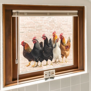 Realistic rooster and hen static window stickers set for farmhouse kitchen glass decor
