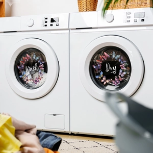 Autocollants de machine à laver Wash et Dry avec papillons et couronnes florales