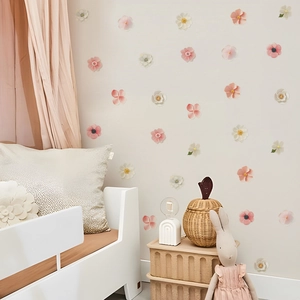 Pink and white flower wall stickers set for bedroom decoration with floral patterns