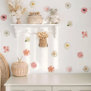 Floral Wall Stickers DIY Pink White Flower 3D Effect PVC Decals For Bedroom Living Room Nursery Home Wall Art Decor