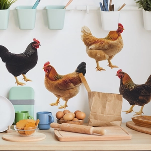 Realistic country-style rooster wall stickers set for rustic kitchen home decor