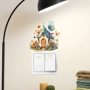 Creative butterfly and cottage wall sticker for light switch in fairy tale style