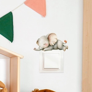 Adesivo murale con elefantino che dorme per interruttore della camera e decoro casa