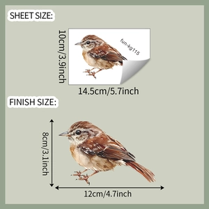 Comparaison entre la taille de la planche et le rendu final du sticker oiseau