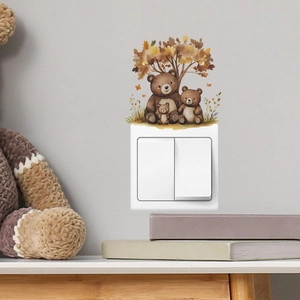 Cartoon Bear Family Autumn Tree Wall Sticker PVC Waterproof Self-Adhesive Home Decor Switch Sticker For Kids Room Bedroom