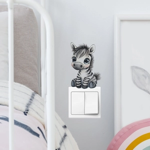 Cute cartoon zebra light switch sticker wall decal for home bedroom nursery decor