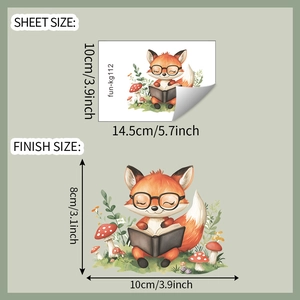 Detail of cartoon fox wall sticker with sheet and finish size specifications