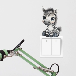 Cute cartoon zebra wall sticker for light switch decoration in a modern minimalist bedroom