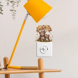 Cartoon brown bear wall stickers for bedroom light switch decoration with warm autumn colors