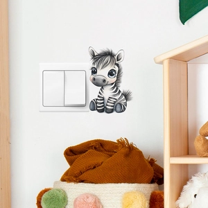 Cute cartoon zebra light switch sticker wall decal for kids bedroom decoration