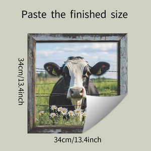 Detail of 34cm square self-adhesive wall sticker with cow and daisy floral design