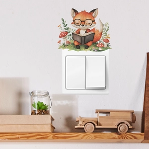 Cartoon fox reading book wall sticker for double switch panel home decoration