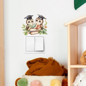 Cartoon owls with graduation caps wall sticker for light switch in home study room