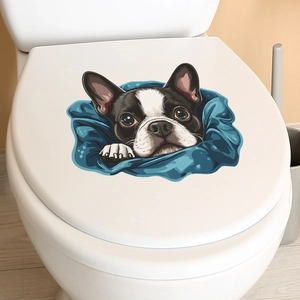 3D Cute French Bulldog Peeking Dog Toilet Sticker PVC Waterproof Wall Decal For Bathroom Home Decor Removable Cartoon Mural