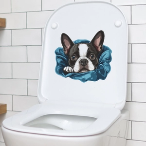 Funny cartoon French Bulldog wall sticker for toilet seat decoration and home beautifying