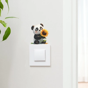 Sticker panda mignon avec tournesol pour décoration murale d'interrupteur