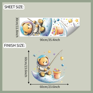 Detailed sheet size and finish size of cartoon bear astronaut moon wall sticker