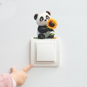 Sticker mural petit panda mignon avec tournesol pour décoration d'interrupteur mural