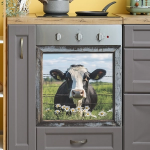 Country cow decorative sticker for kitchen cabinet dishwasher with daisy and wood border