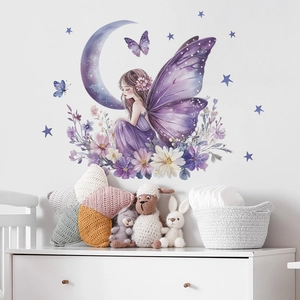 Dreamy Butterfly Flower Fairy Wall Sticker PVC Moon Star Decal For Kids Room Bedroom Living Room Home Background Decor