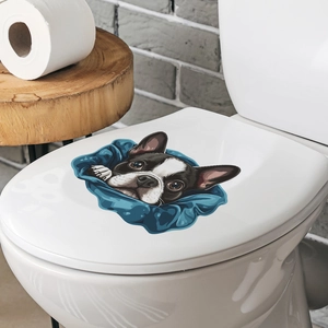 3D cute Boston Terrier puppy waterproof PVC toilet seat sticker for bathroom decoration